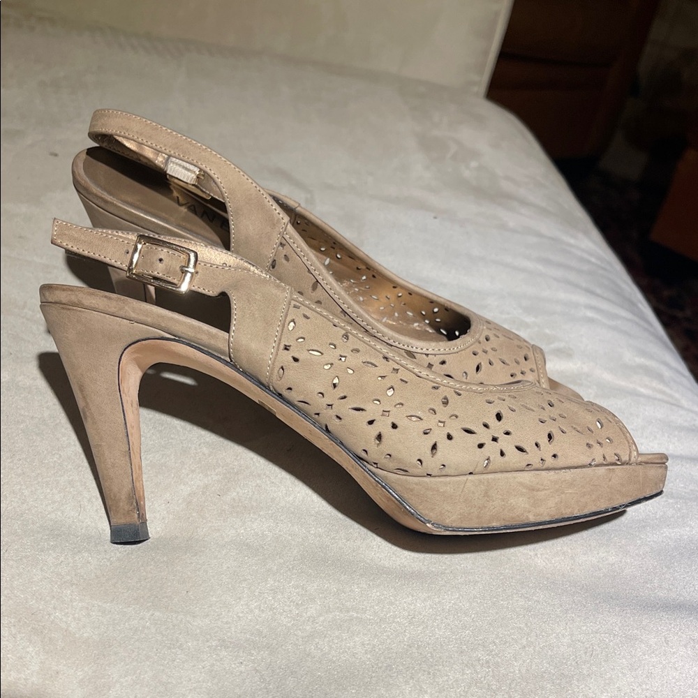 Van Eli Beige Peep-Toe Slingback Heels